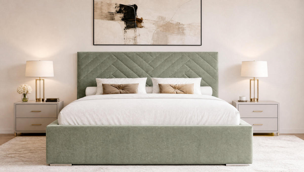 POLSTERBETT 140x200 cm AURA, Doppelbett mit Bettkasten und Lattenrost aus Holz, Velourstoff: Grau - Grau, Holz/Textil (140/200cm) - Marpur