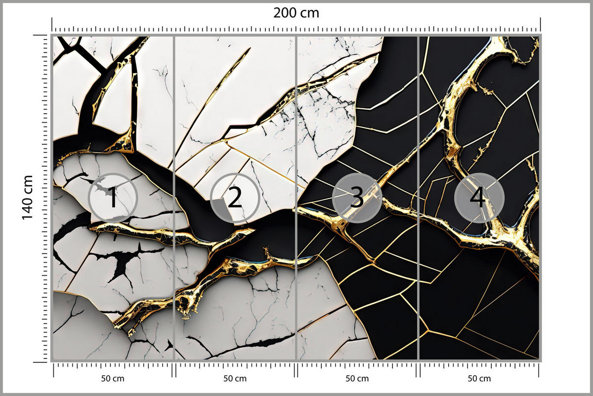FOTOTAPETER für Badezimmer Abstrakter Marmor Goldene Verzierung 200x140 - Schwarz/Weiß, Papier (200/140cm) - Muralo