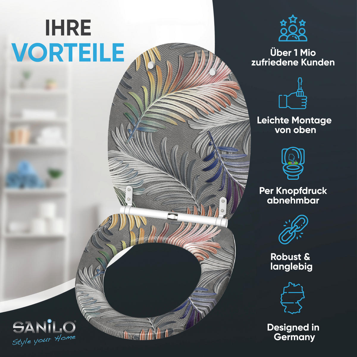 WC-SITZ mit Absenkautomatik & Top Fix Farn - Grau, Holzwerkstoff (37.7/5.5/48cm) - Sanilo