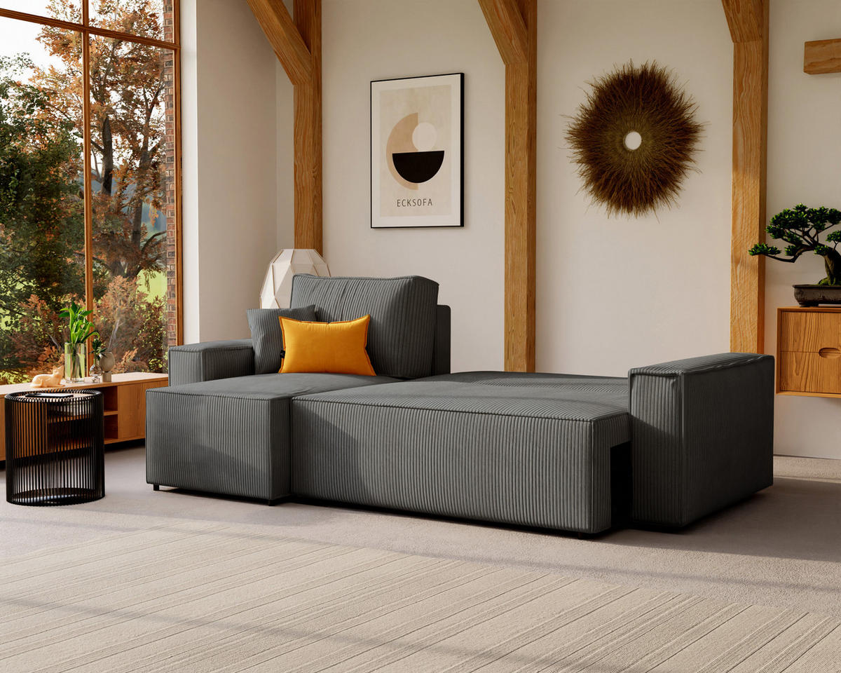 ECKSOFA Paris mit Schlaffunktion Cord - Grau, Textil (244/155cm) - Idohome