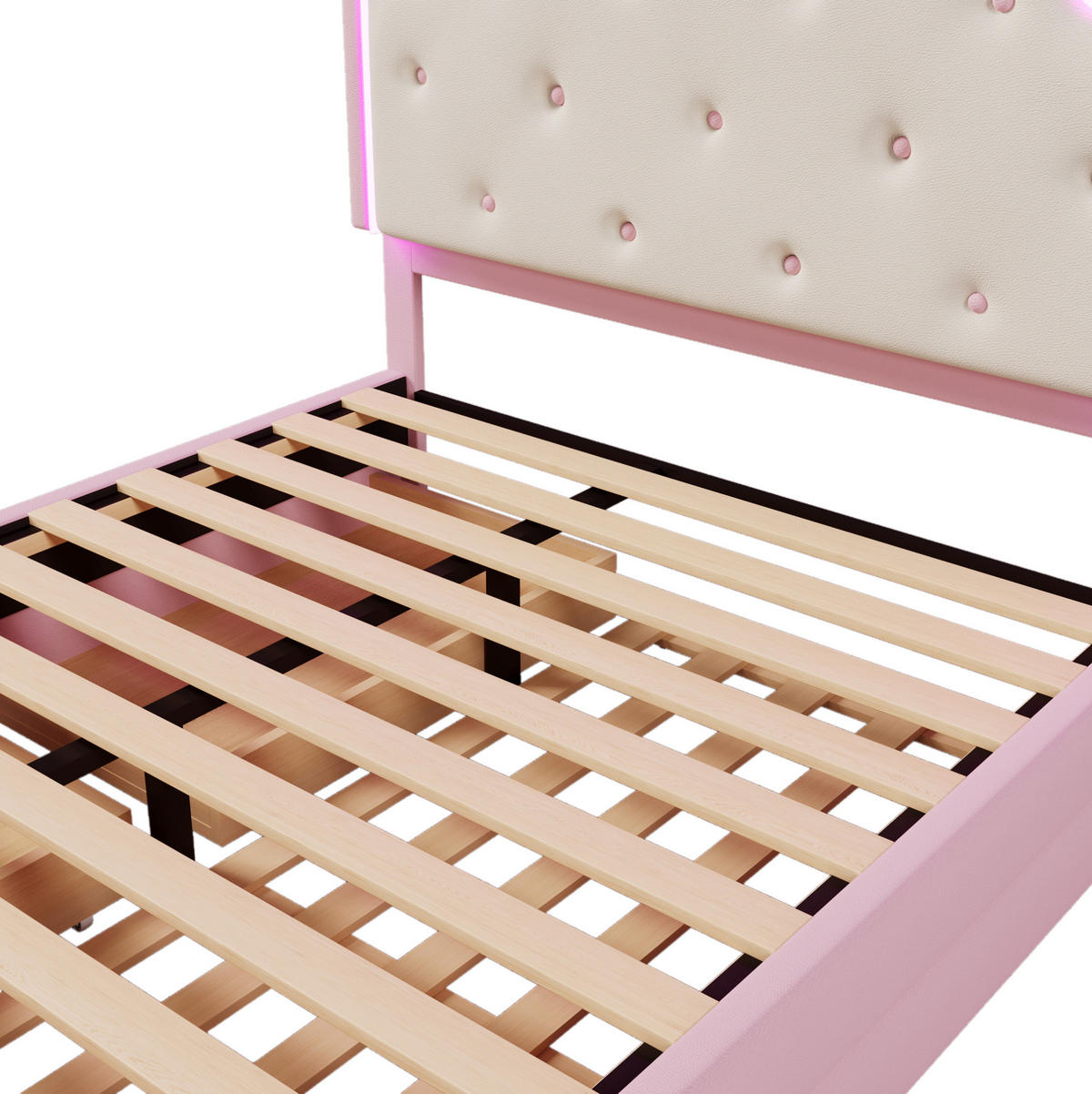 POLSTERBETT 140/200 cm rosa aus PU mit Ausziehbett und LED-Beleuchtung - Rosa, Kunststoff (140/200cm) - OKMYHOME