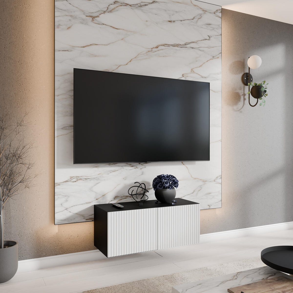 TV-SCHRANK NOE - Schwarz/Weiß, Holzwerkstoff (100/41/40cm) - Meblini