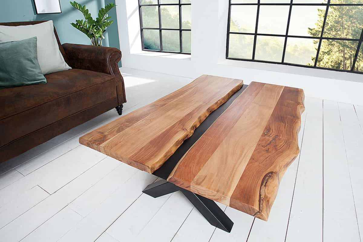 COUCHTISCH AMAZONAS Akazie rechteckig Natur|Schwarz 105cm - Silberfarben/Schwarz, Holz/Metall (52/105/40cm) - riess-ambiente