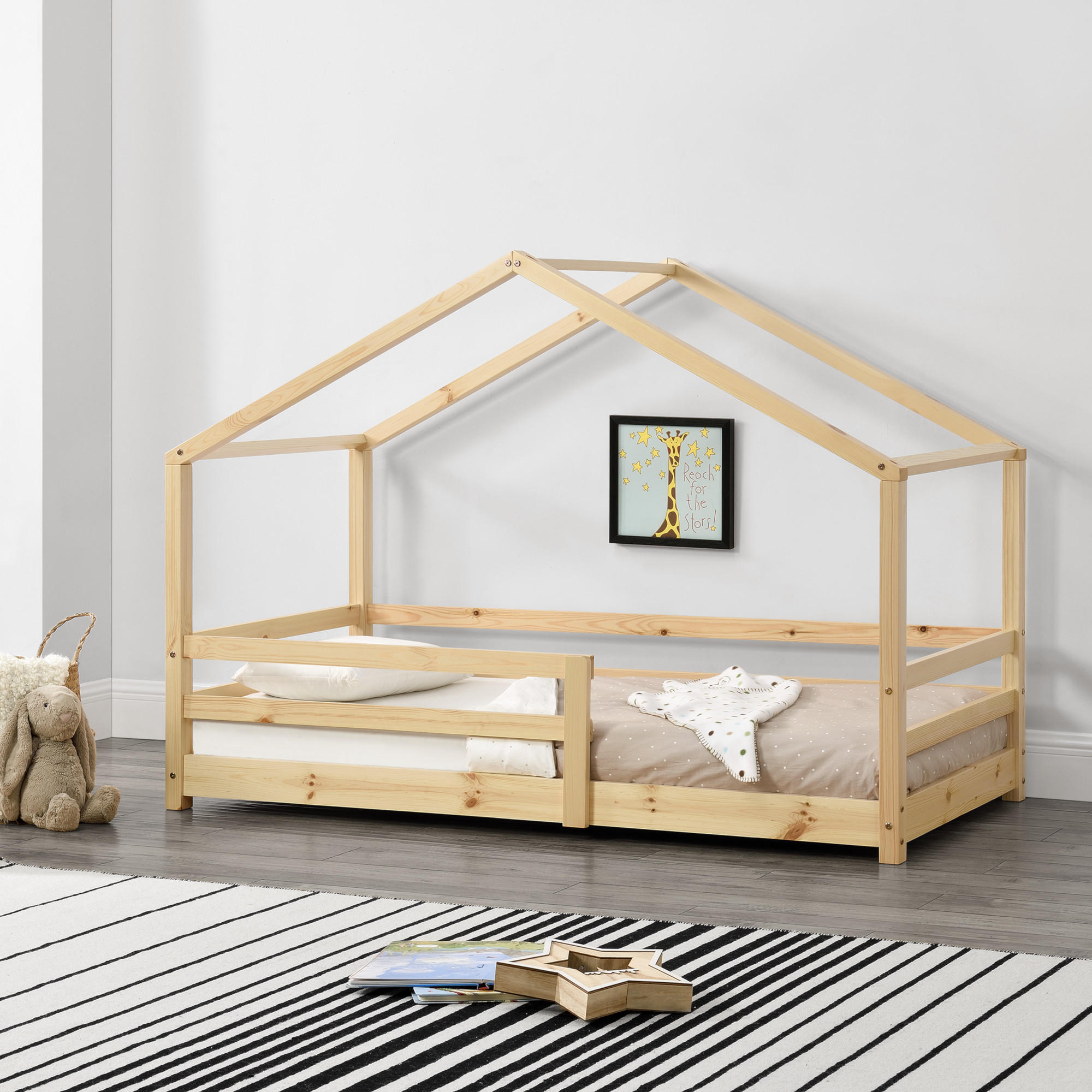 HAUSBETT Knätten - Naturfarben, Holz (70/140cm) - [en.casa]
