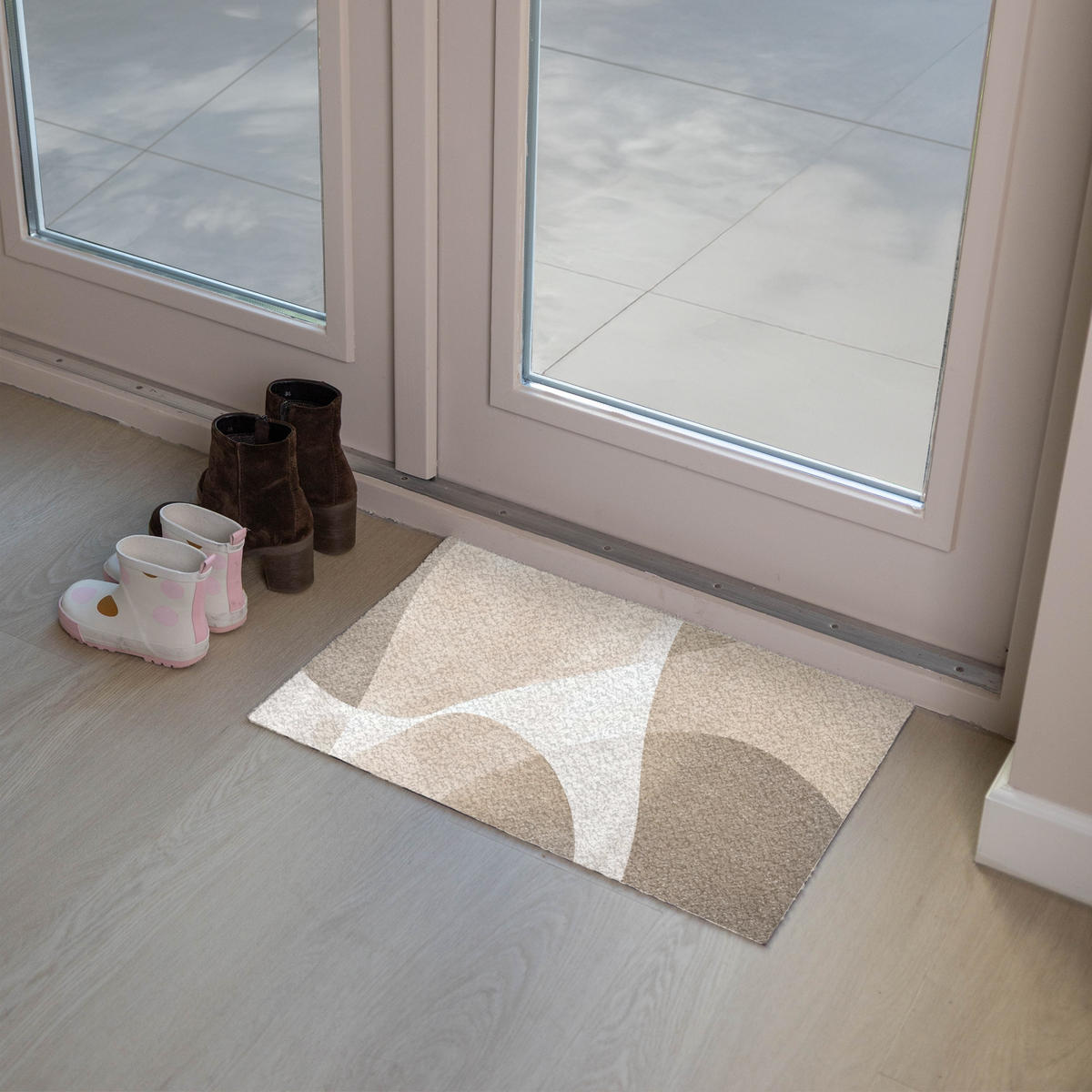 FUSSMATTE Glatte Oberflächen - Harmonisch - Wellenförmig 60x40 cm - Beige, Kunststoff (60/0.4cm) - MuchoWow