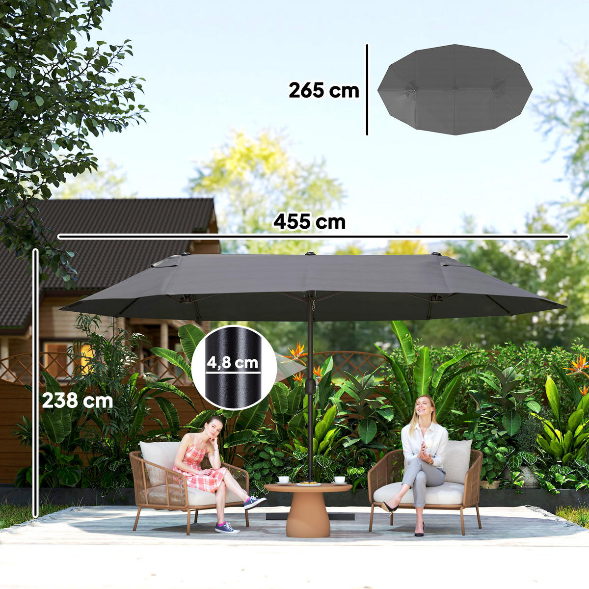 SONNENSCHIRM DE-11404 rechteckig, XXL, mit Kurbel Grau - Grau, Metall (270/460cm) - ComfortXL