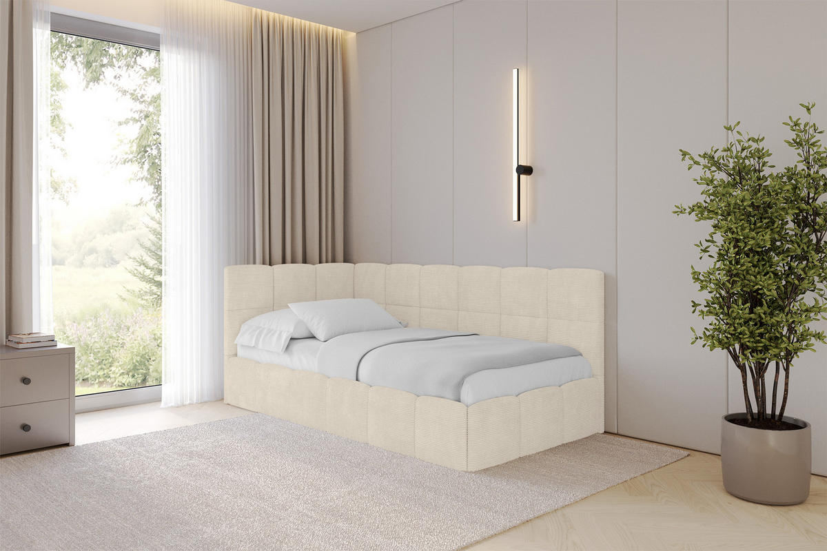 EINZELBETT Jugendbett mit Bettkasten Rechts, ohne Matratze - LIVY 80x200 Beige - Sandfarben, Holzwerkstoff/Textil (80/200cm) - ALTDECOR