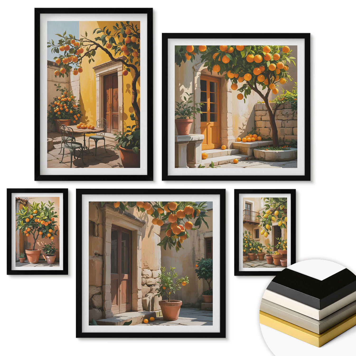 WANDBILDER 5er-Set - 50x50 cm & 20x30 cm & 40x60 cm Schwarzer Rahmen - Waldnebelporträt einer Frau - Schwarz, Kunststoff (40/60cm) - ArtPrintCave