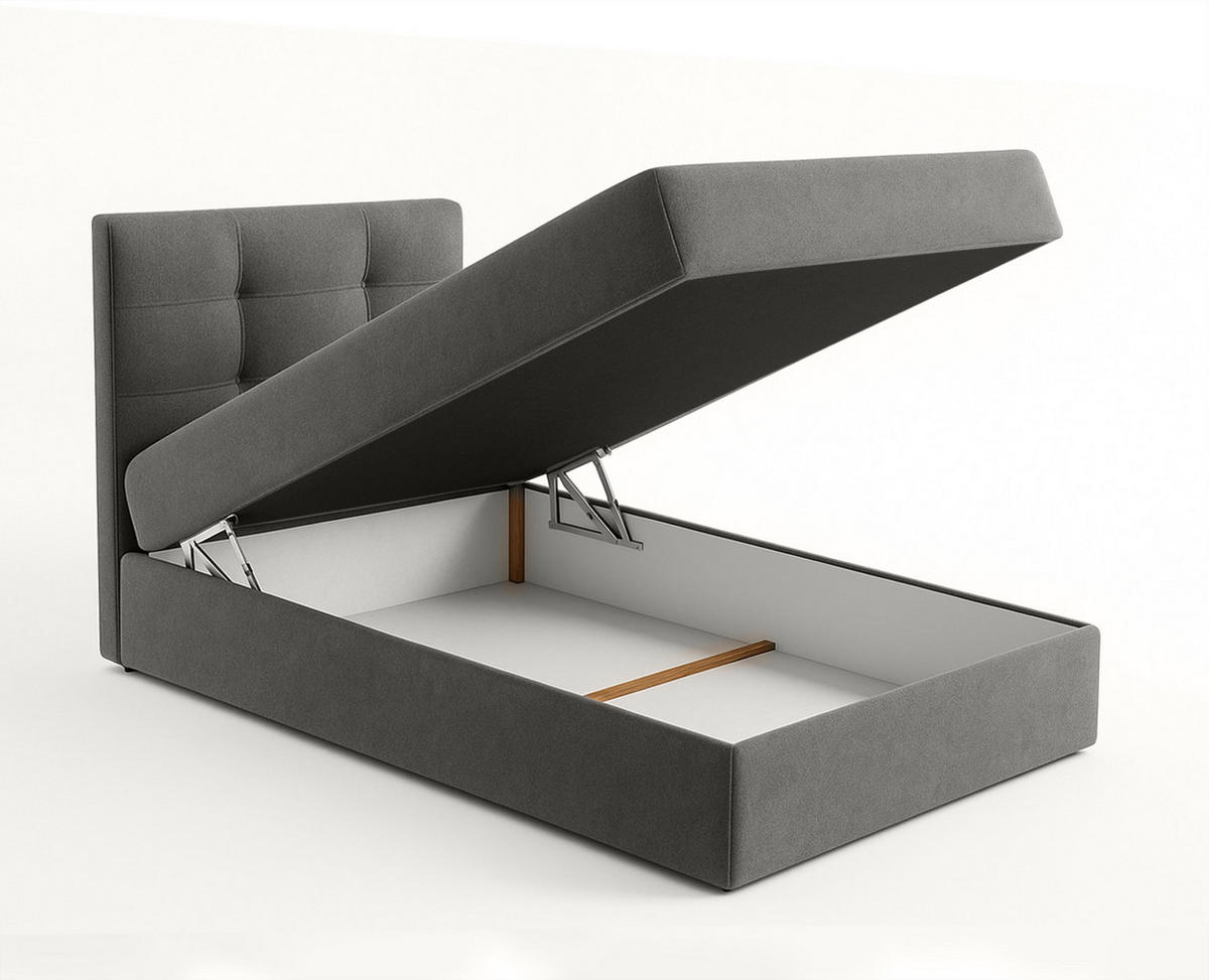 BOXBETT GECETENI 90x200 cm mit Bettkasten und Matratze - Beige - Beige/Schwarz, Holz/Holzwerkstoff (90/200cm) - AX Living
