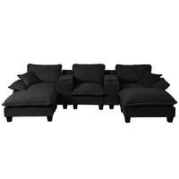 WOHNLANDSCHAFT Schwarz 323/151/90 cm 5-Sitzer mit Stauraum & USB - Schwarz, Textil (323/90/151cm) - PANGIVO