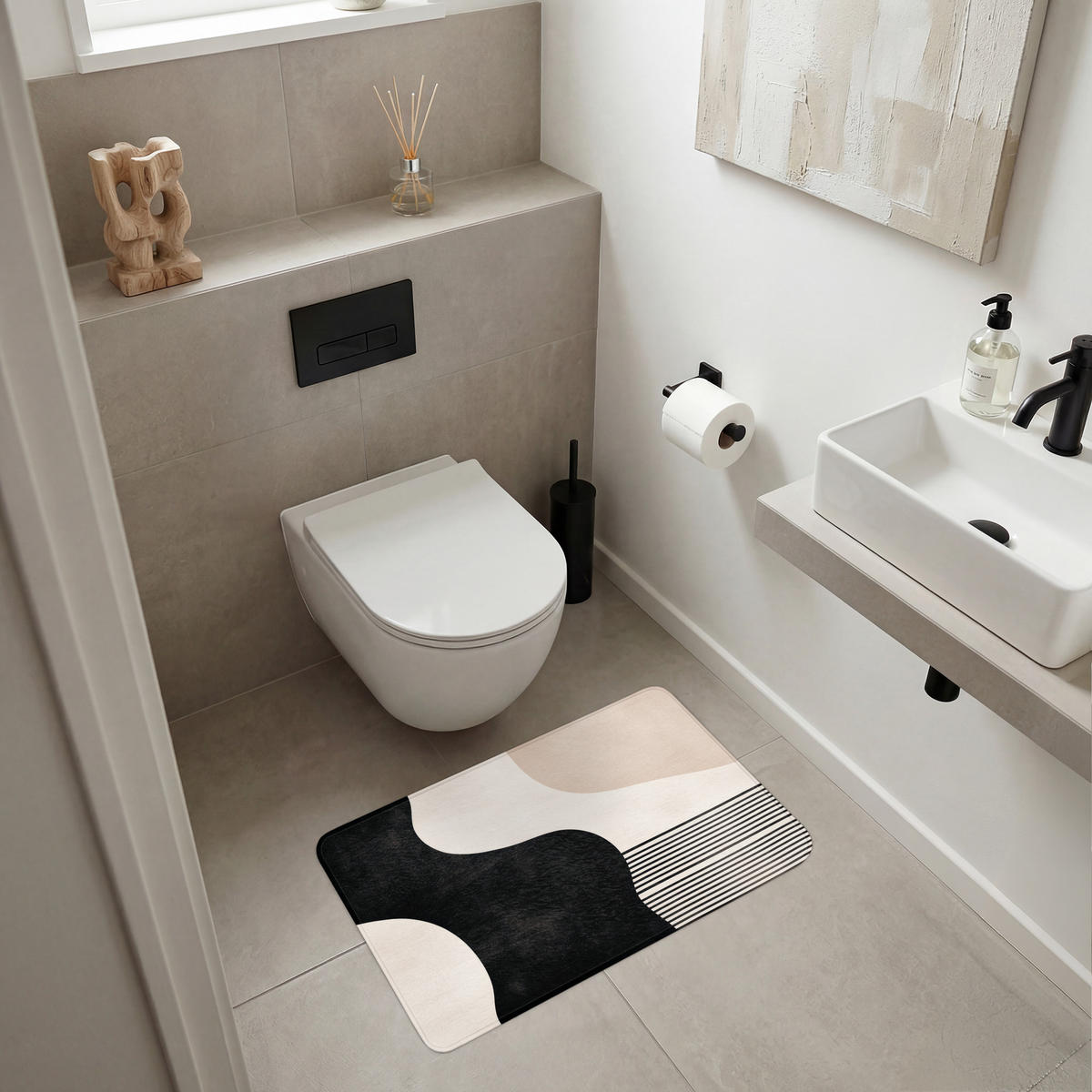 KÚPEĽŇOVÁ PREDLOŽKA Abstraktné - Japonské - Béžové - Moderné 80x50 cm - čierna/béžová, textil/plast (80/50cm) - OnlyWow