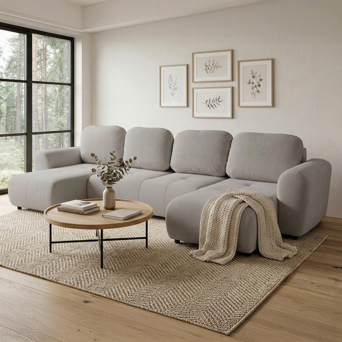 WOHNLANDSCHAFT Olido grau-beige Samt - Taupe/Schwarz, Kunststoff/Textil (315/82/150cm) - Selsey