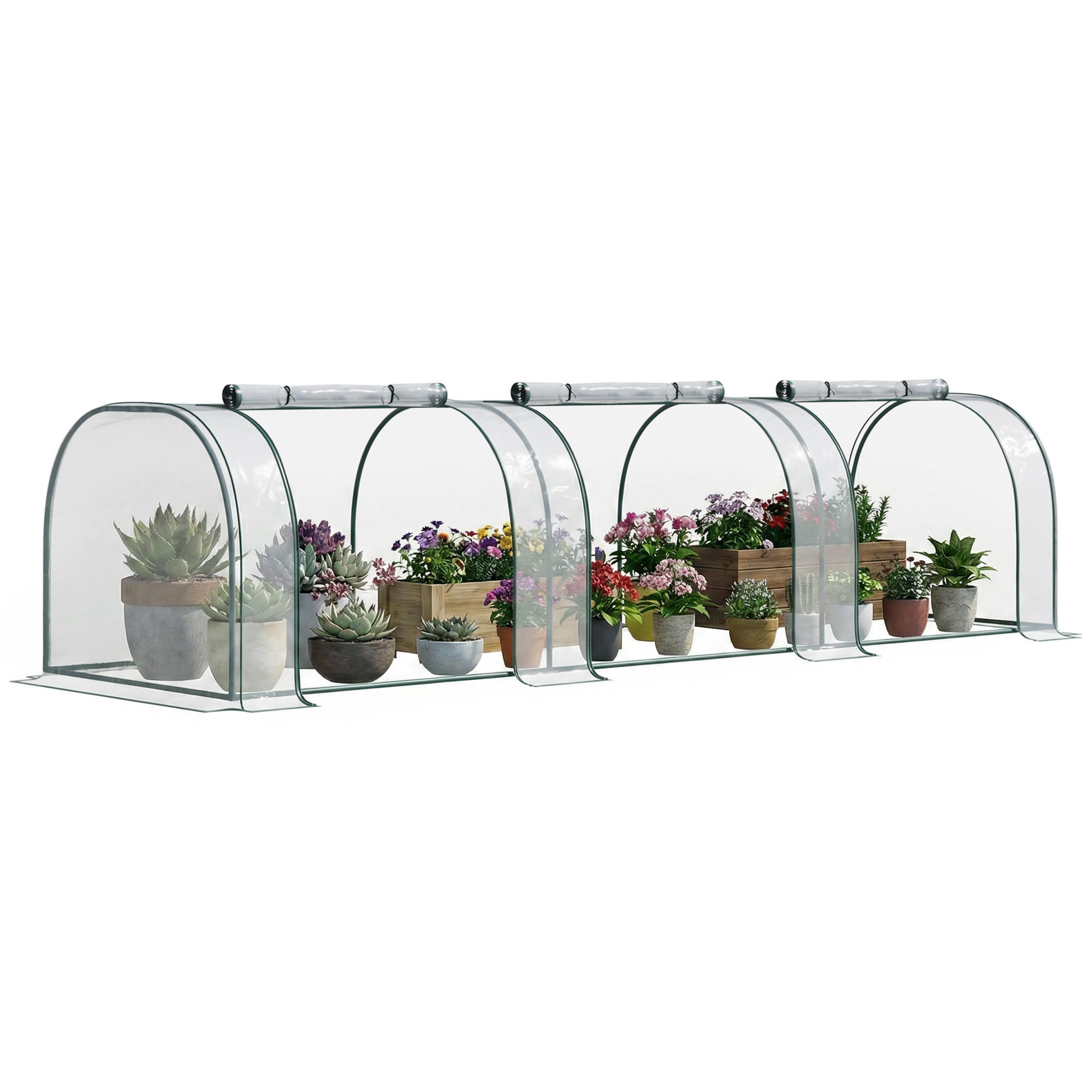 MINI-GEWÄCHSHAUS, Tunnel, 3,5x1x0,8m, Stahl, UV-beständiges PVC, 3 Fenster - Multicolor, Kunststoff (350/80/100cm) - FORIOUS