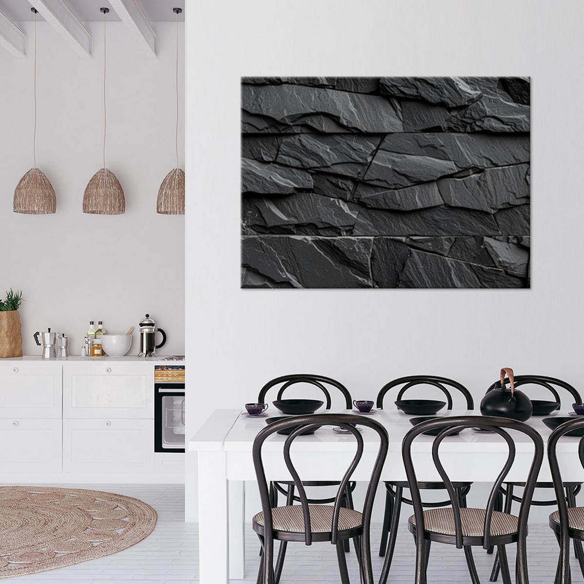 LEINWANDBILD Schwarzer Stein Schieferstruktur 120x80cm - Grau, Textil (120/80cm) - Feeby