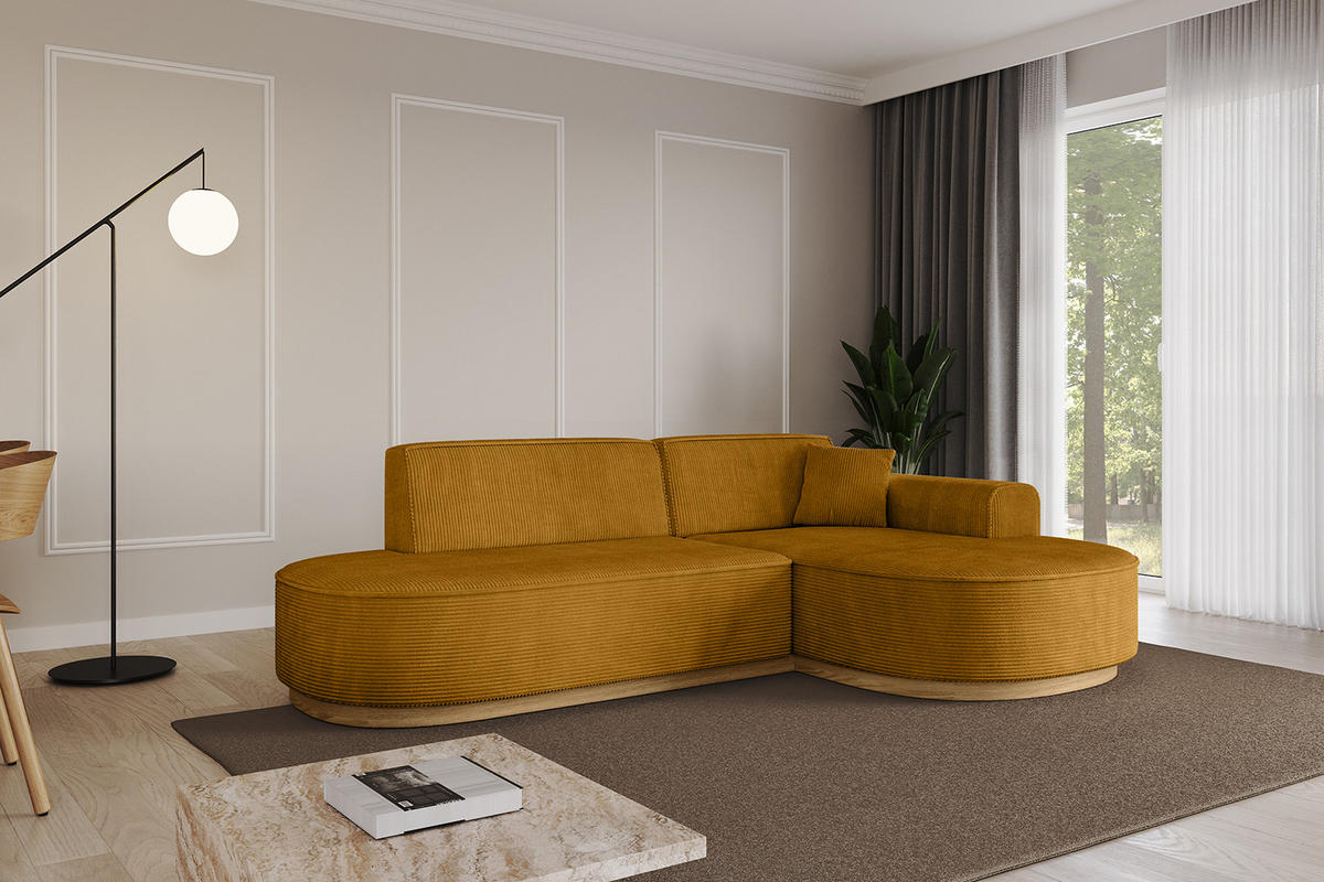 ECKSOFA Ottomane Rechts MARI-L1-v2 - 243x171x83 cm Senfgelb Cord - Gelb, Holzwerkstoff/Textil (171/243cm) - ALTDECOR