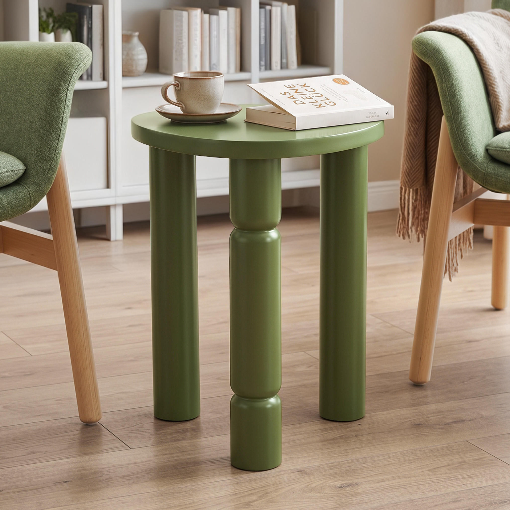 BEISTELLTISCH Holz Olivgrün mit Massivholzbeinen, 40 × 40 × 56 cm - Braun, Holzwerkstoff (40/40/50cm) - Hometopia