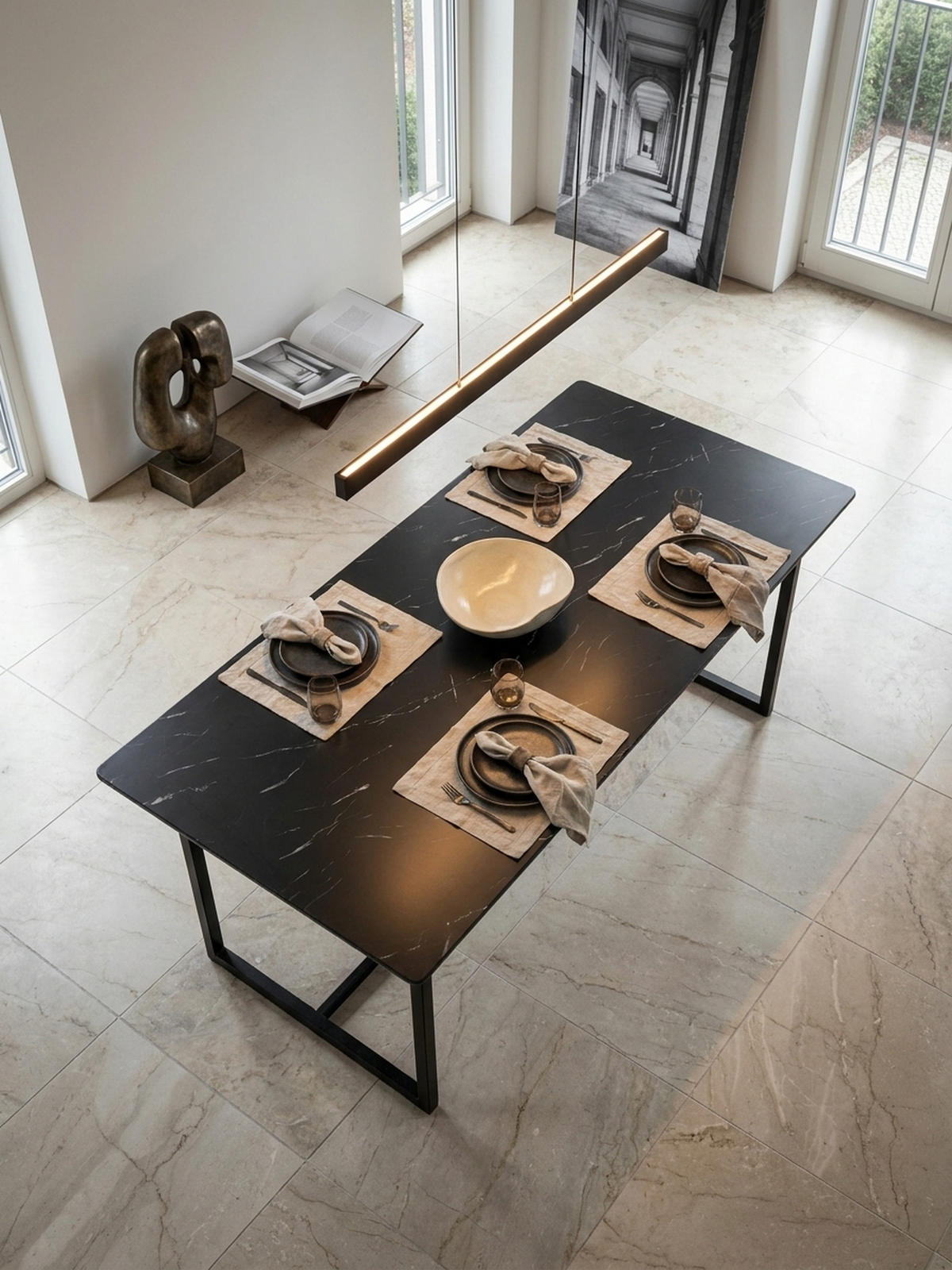 ESSTISCH Marmoroptik Metall Rechteckig Modern Klein, Schwarz 200x90x76 cm - Schwarz, Holzwerkstoff/Metall (90/200/76cm) - KADIMA DESIGN