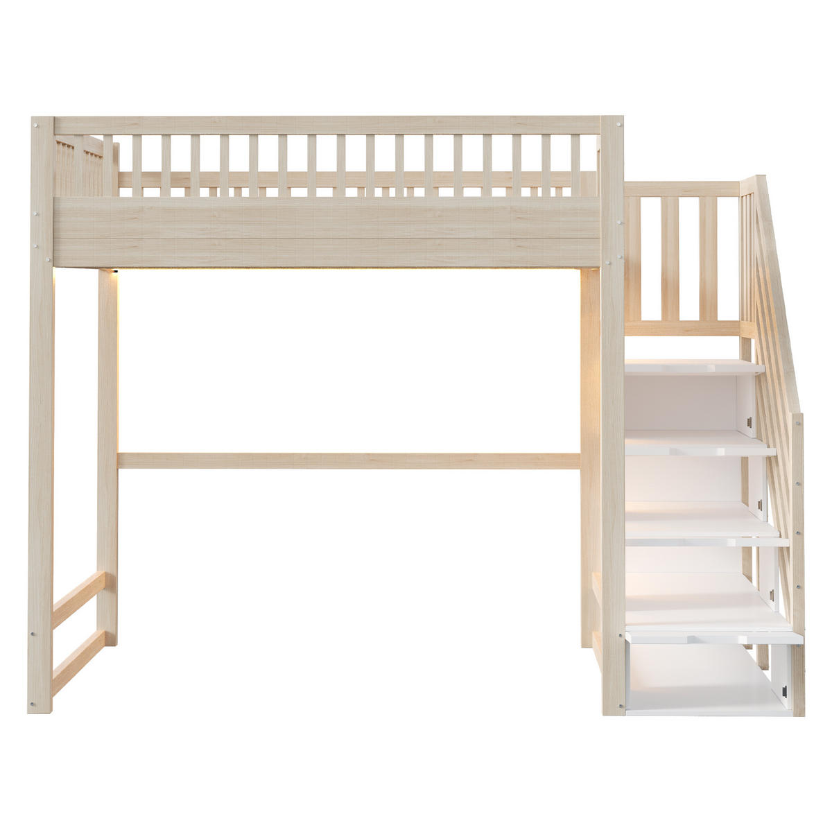 HOCHBETT 140/200 cm in Natur mit Stauraumtreppe und LED - Naturfarben, Holz/Holzwerkstoff (140/200cm) - STILVORA