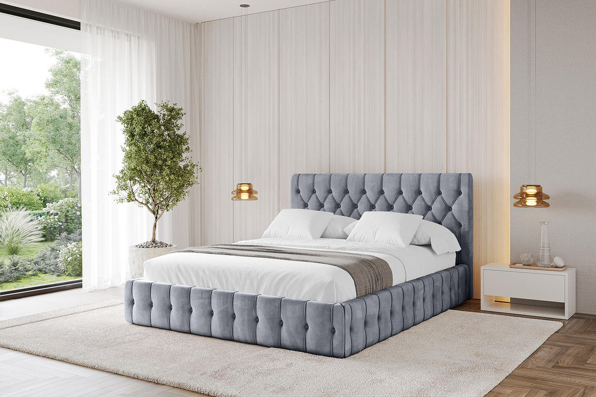 POLSTERBETT mit Bettkasten und Lattenrost, Bett mit Matratze H3/H4 - LARO 120x200 Grau - Grau, Holzwerkstoff/Textil (120/200cm) - ALTDECOR