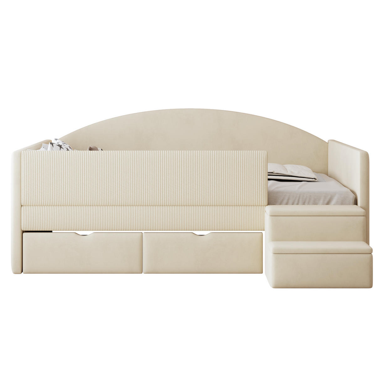 KINDERBETT 90/190 cm in Beige Samt mit 2 Schubladen und Stufen - Beige, Holzwerkstoff/Textil (90/190cm) - WISHDOR