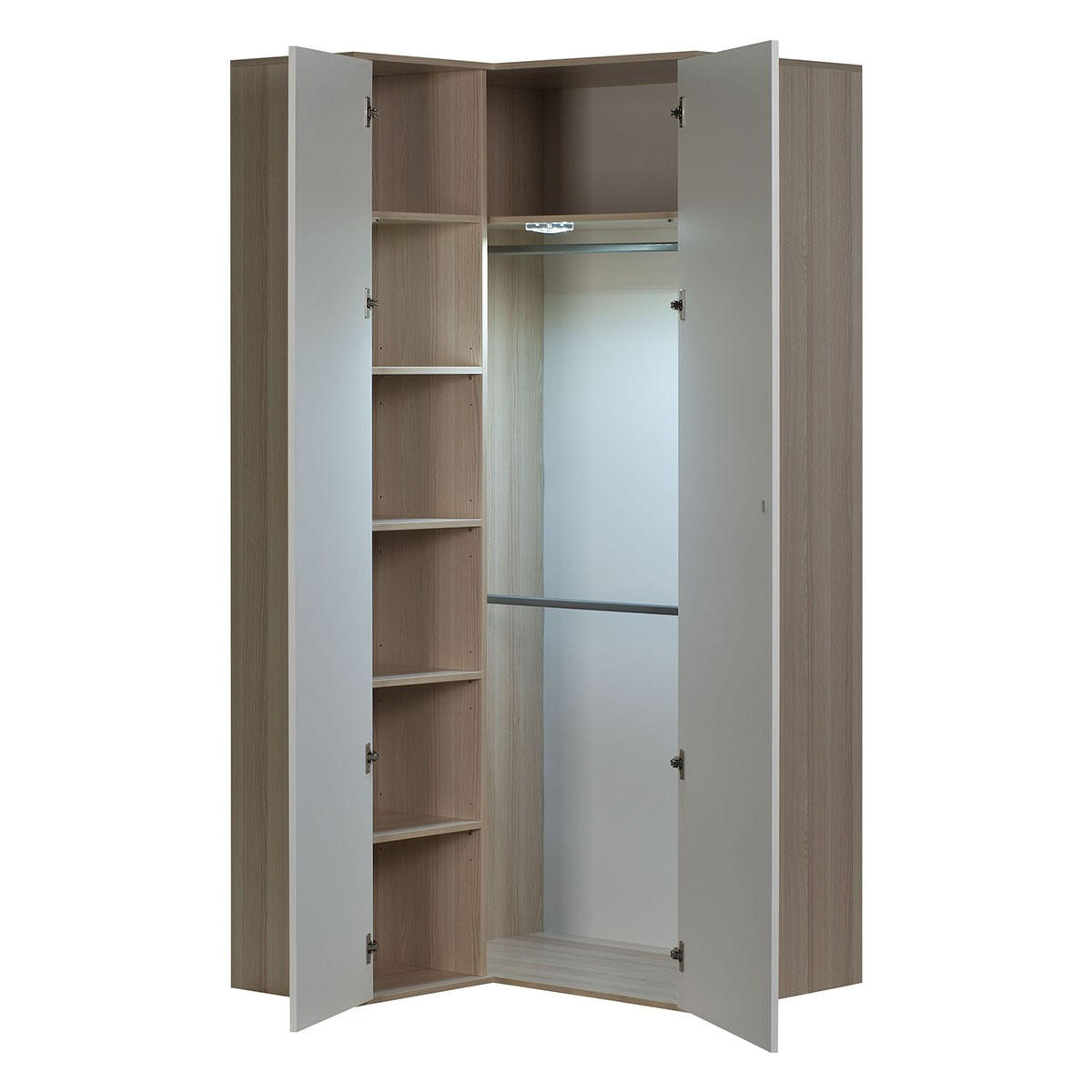 ECKSCHRANK mit 6 Regalböden und 2 Kleiderschränken - Spot - Eichefarben, Holzwerkstoff (105/210/100cm) - Calicosy