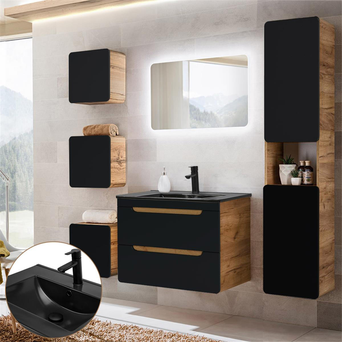 BADMÖBEL-SET NEW-LUTON-111 6ER-SET 6-TLG. New - Anthrazit, Holzwerkstoff (180/195/46cm) - Lomado