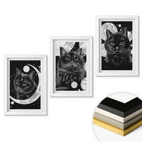 WANDBILDER 3er-Set - 20x30 cm Weißer Rahmen - Schwarze Katzen, Mond, Weltraum - Weiß, Kunststoff (20/30cm) - ArtPrintCave