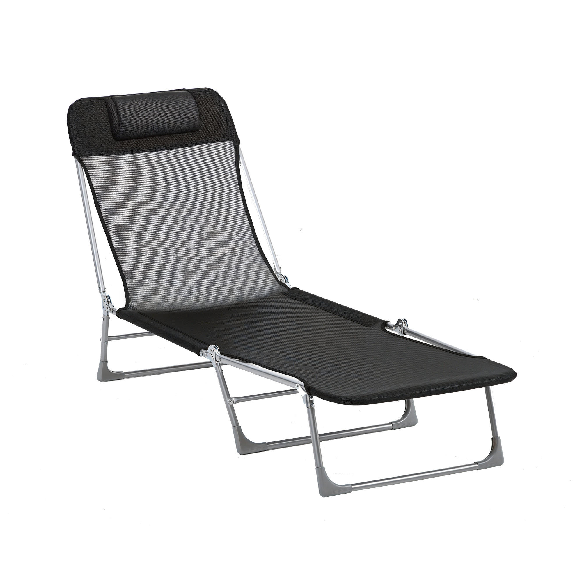 SONNENLIEGE Klappbare Gartenliege mit verstellbarer Rückenlehne und Kissen 182 x 56 x 28 cm ,Schwarz - Schwarz, Metall (56/28/182cm) - Vallsero