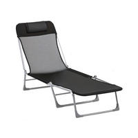 SONNENLIEGE Klappbare Gartenliege mit verstellbarer Rückenlehne und Kissen 182 x 56 x 28 cm ,Schwarz - Schwarz, Metall (56/28/182cm) - Vallsero