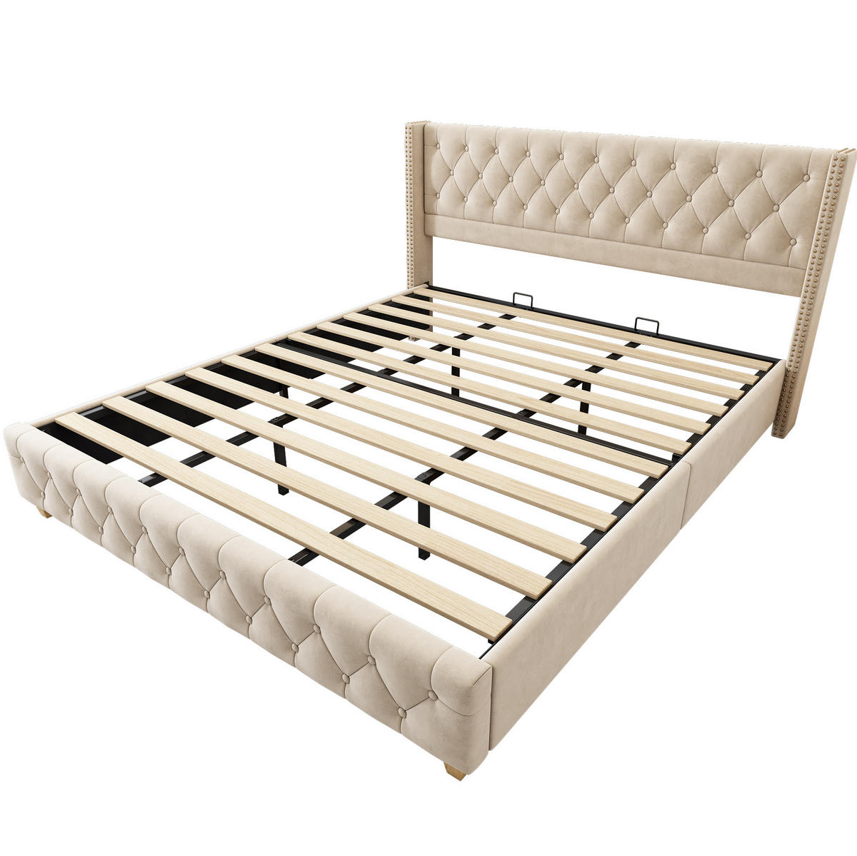 POLSTERBETT mit Lattenrost 180x200 cm Samt Hellbeige - Beige, Metall (180/200cm) - Meubliv