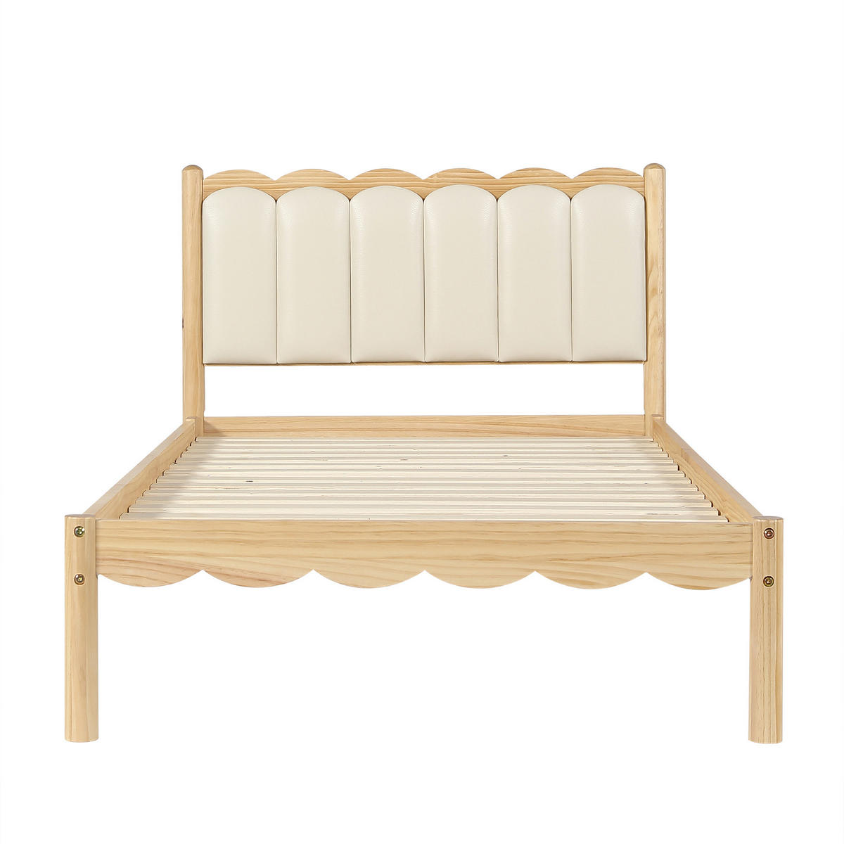 POLSTERBETT 90/200 cm in Beige und Natur mit Wellenoptik - Beige/Naturfarben, Holzwerkstoff/Textil (90/200cm) - WISHDOR