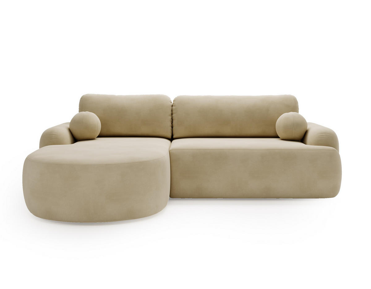 ECKSOFA Cloudy Beige, Sofa aus Velourstoff mit Kissen, linke seite - Beige, Holzwerkstoff/Textil (177/261cm) - Bettso