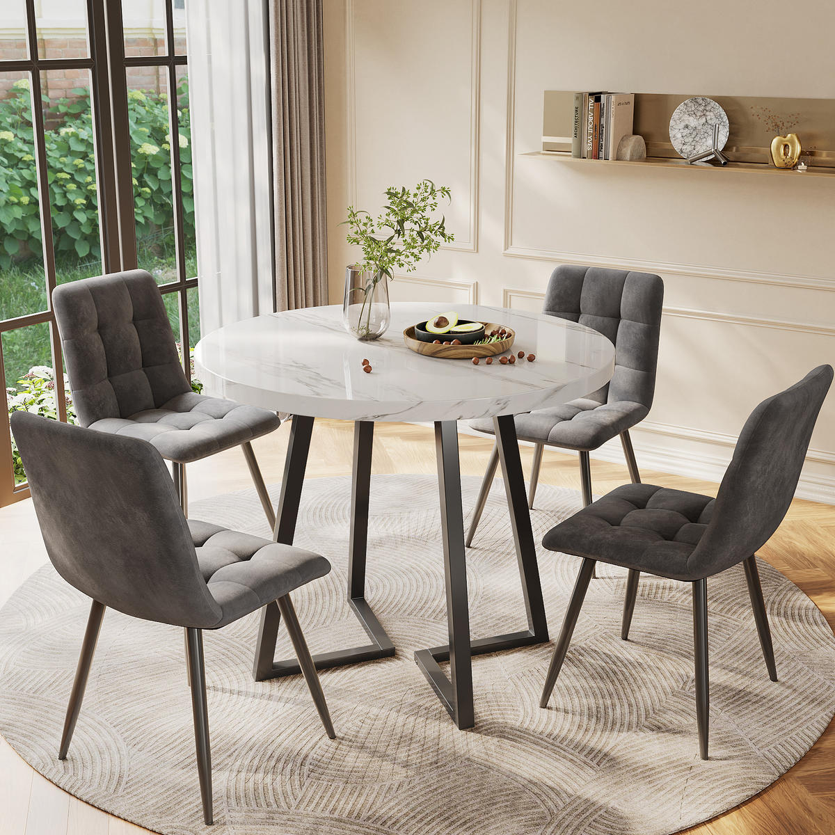 ESSGRUPPE Esstisch 4 Stühle Rund Weiß Grau 80cm - Grau, Holzwerkstoff (80/75/80cm) - FLIEKS