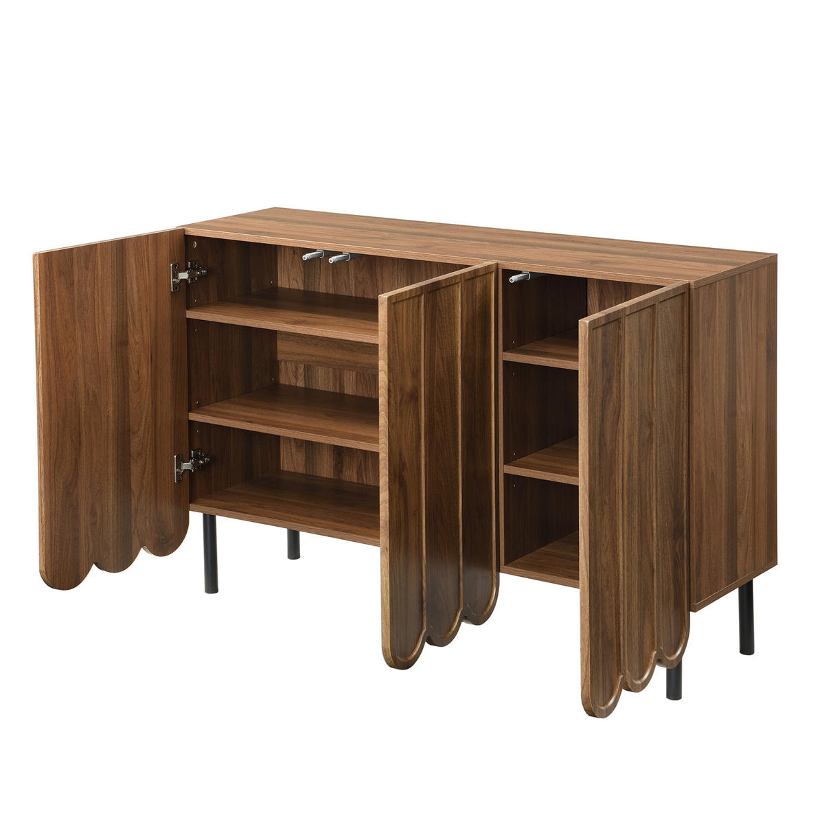 SIDEBOARD 120/35/80 cm aus MDF mit Wellentüren und griffloser Drucköffnung Walnussfarben - Naturfarben, Holzwerkstoff (35/80/120cm) - Modenvie
