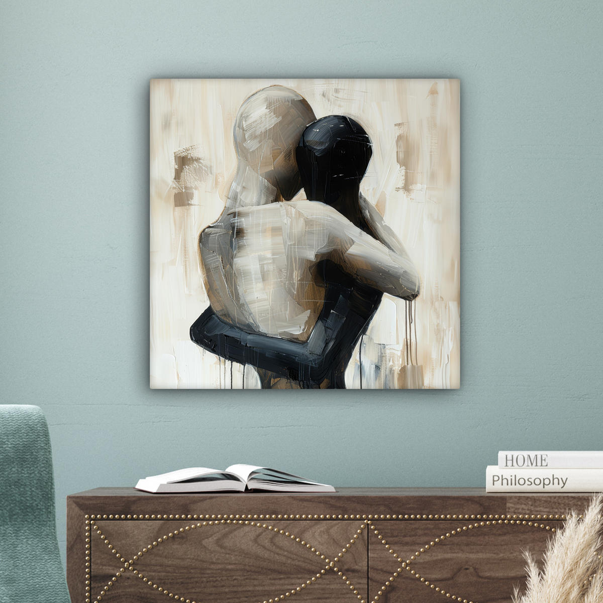 LEINWANDBILD Abstrakt - Liebe - Schwarz und weiß - Modern Wandbild Wohnzimmer 50x50 cm - Schwarz, Textil (50/50cm) - MuchoWow