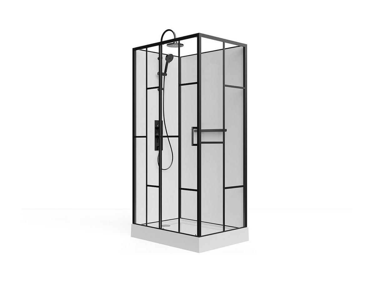 DUSCHKABINE - rechteckig - Siebdruck - Beidseitige Installation - Weiß & Schwarz matt - 110 x 80 x 225 cm - GAVILA - Schwarz, Metall (80/110/200cm) - Vente-Unique
