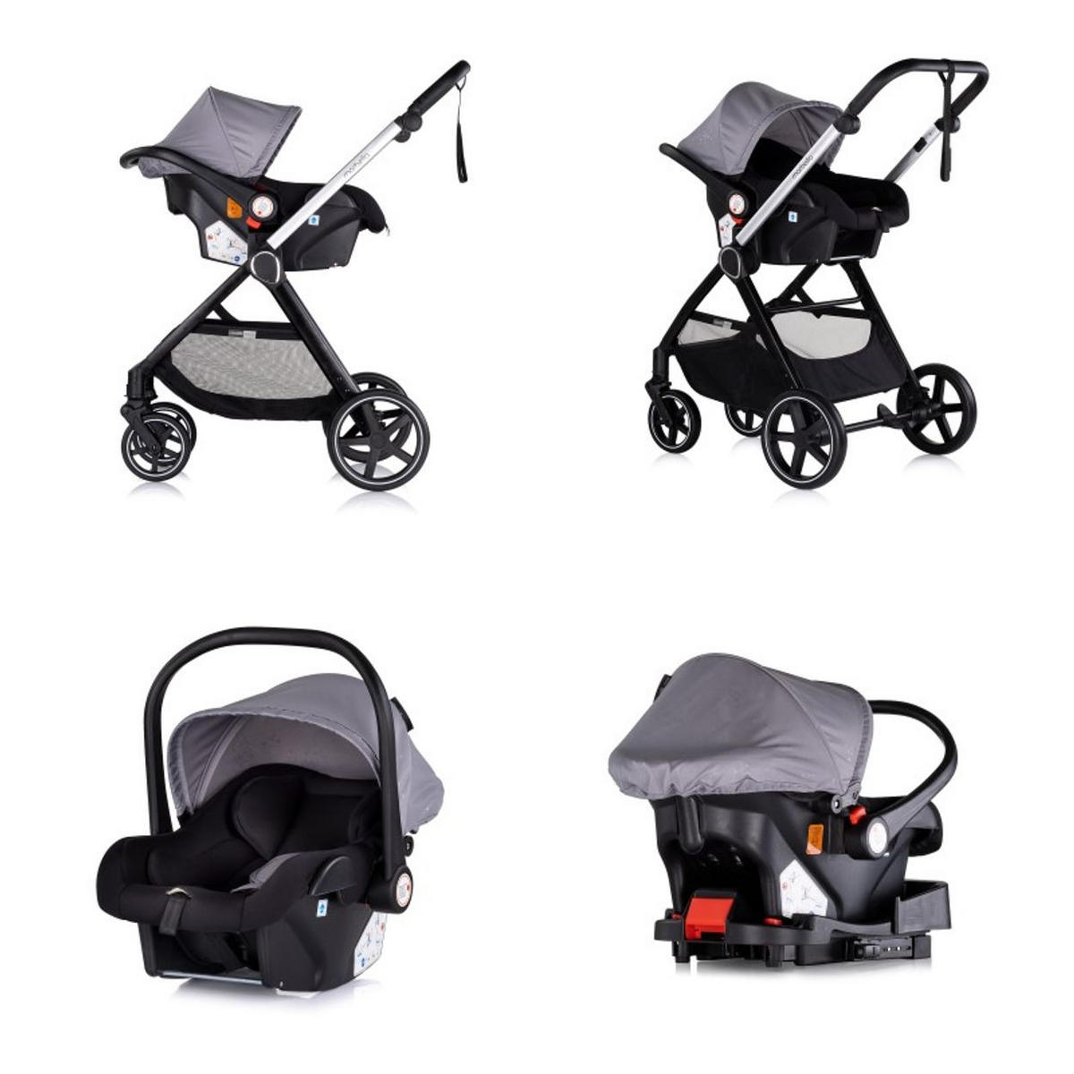 KOMBIKINDERWAGEN Marbella 3 in 1 grau Fußabdeckung Einlage i-Size Babyschale - Grau, Metall (90/63/108cm) - Chipolino