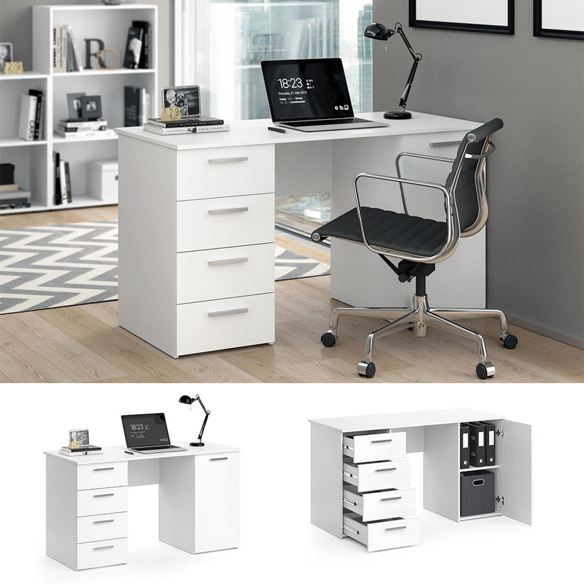SCHREIBTISCH Nico Weiß 137 x 60 cm - Weiß, Holzwerkstoff (60/137/76.3cm) - Vicco
