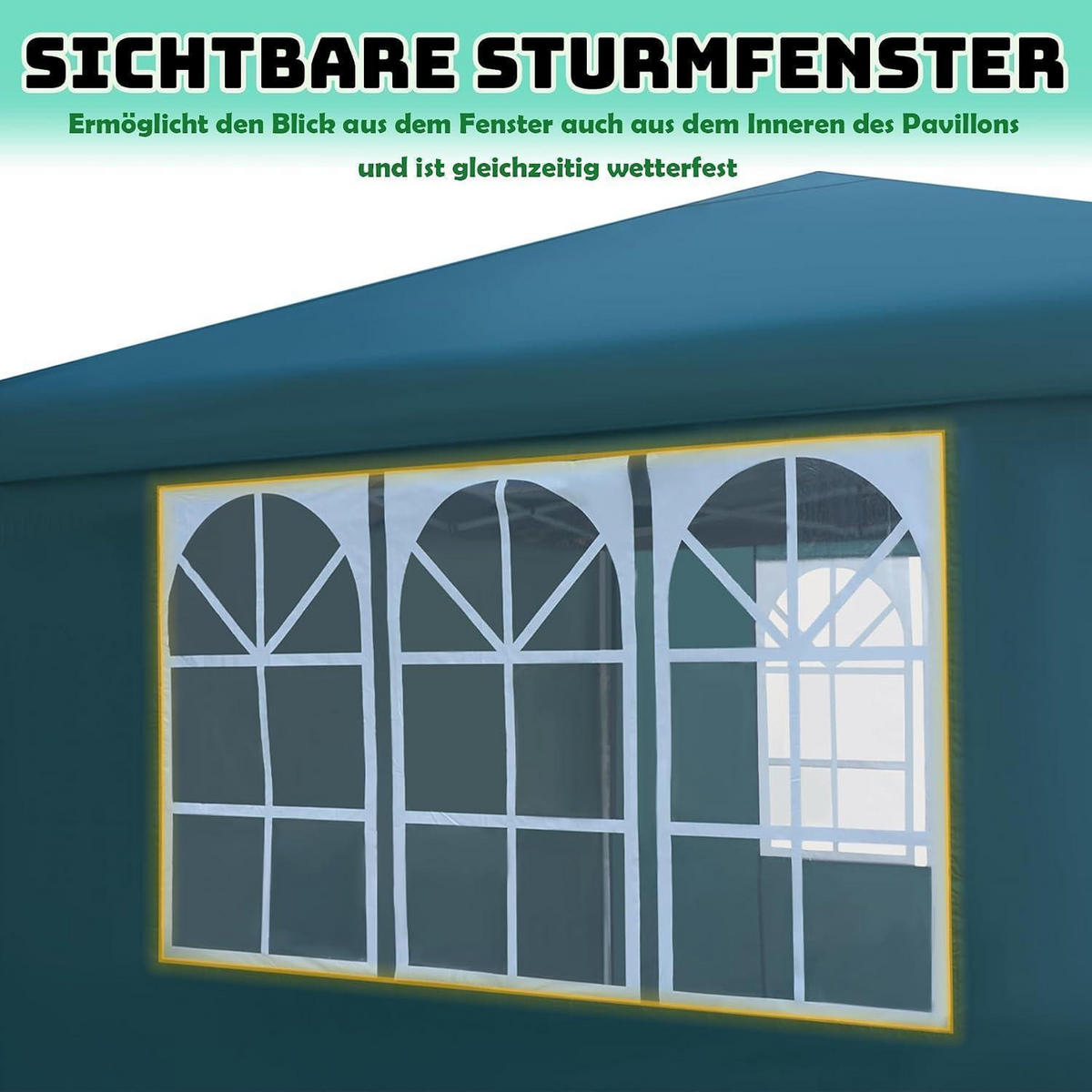 FALTPAVILLON 3 x 3 m mit 4 Seitenteilen und Fenstern Grün - Petrol, Textil (300/260/300cm)