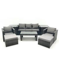 GARTENMÖBEL-SET COUCHTISCH SESSEL SOFA mit HOCKER Polyrattan Dunkelgrau Gemischt 7-Sitzer - Dunkelgrau/Grau, Glas/Kunststoff - Fimous