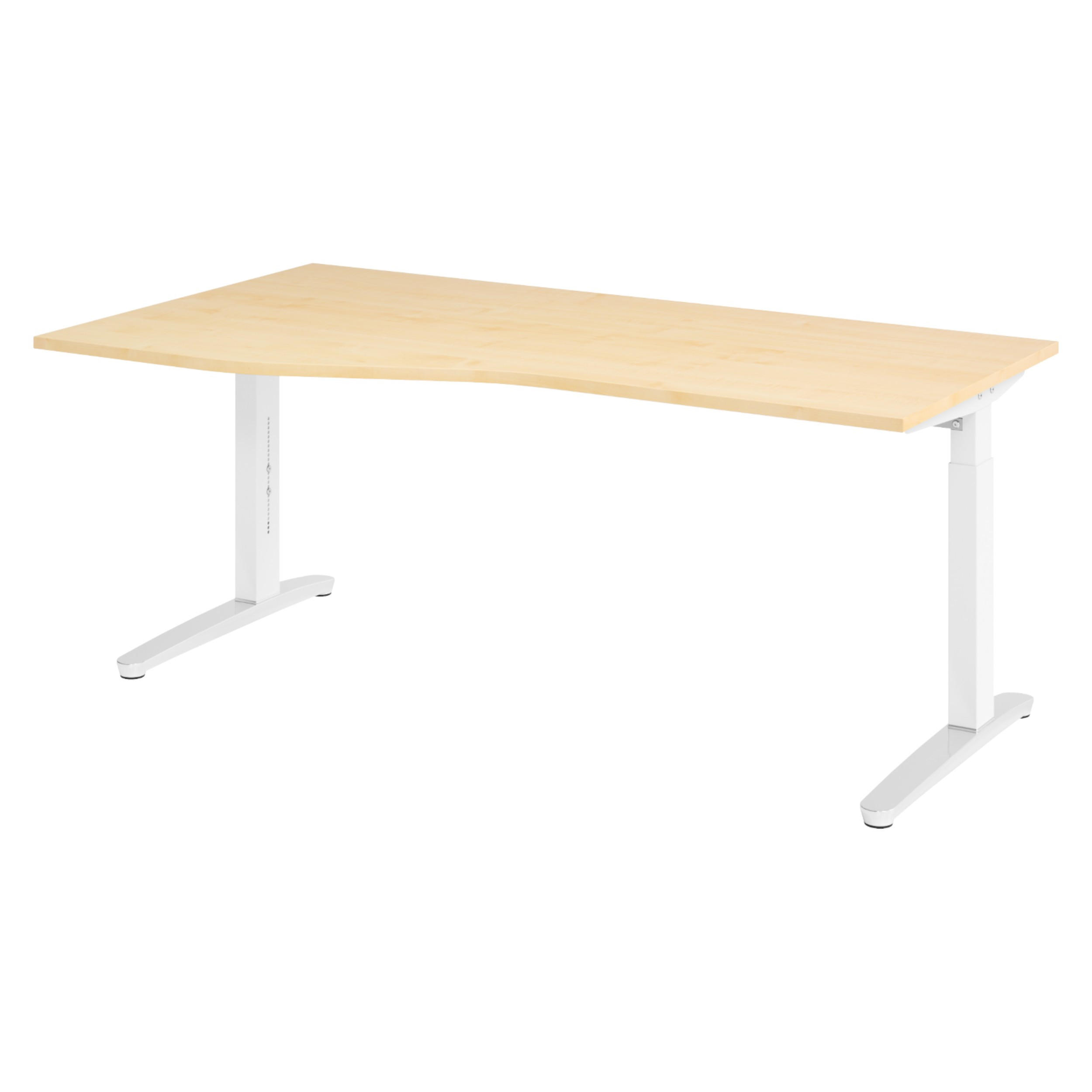 bümö Schreibtisch Ahorn, Weiß, Silber 180x74x100 cm