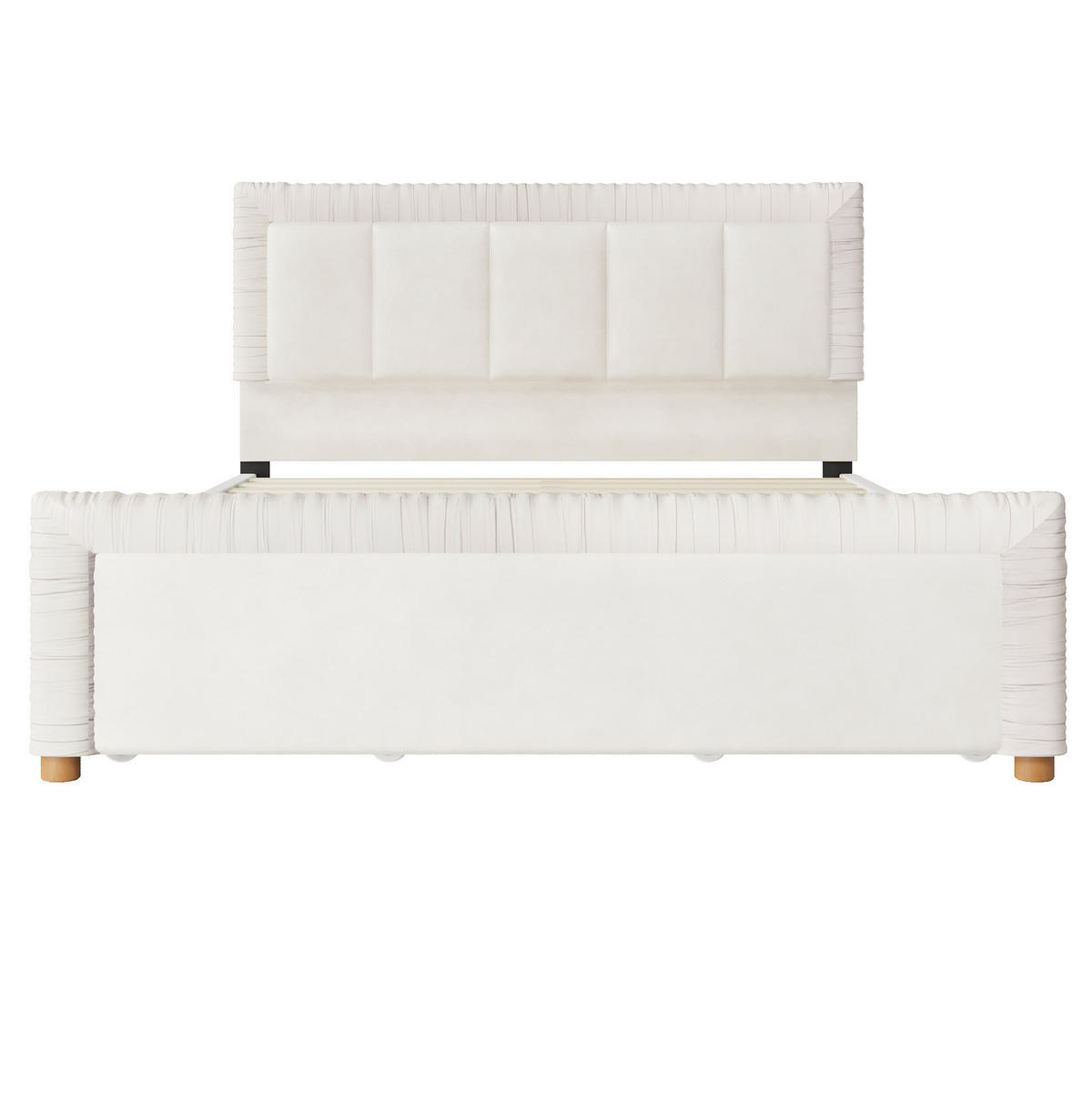 POLSTERBETT aus französischem Samt 140x200 cm Beige mit 2 Schubladen - Beige, Textil (140/200cm) - Modfu