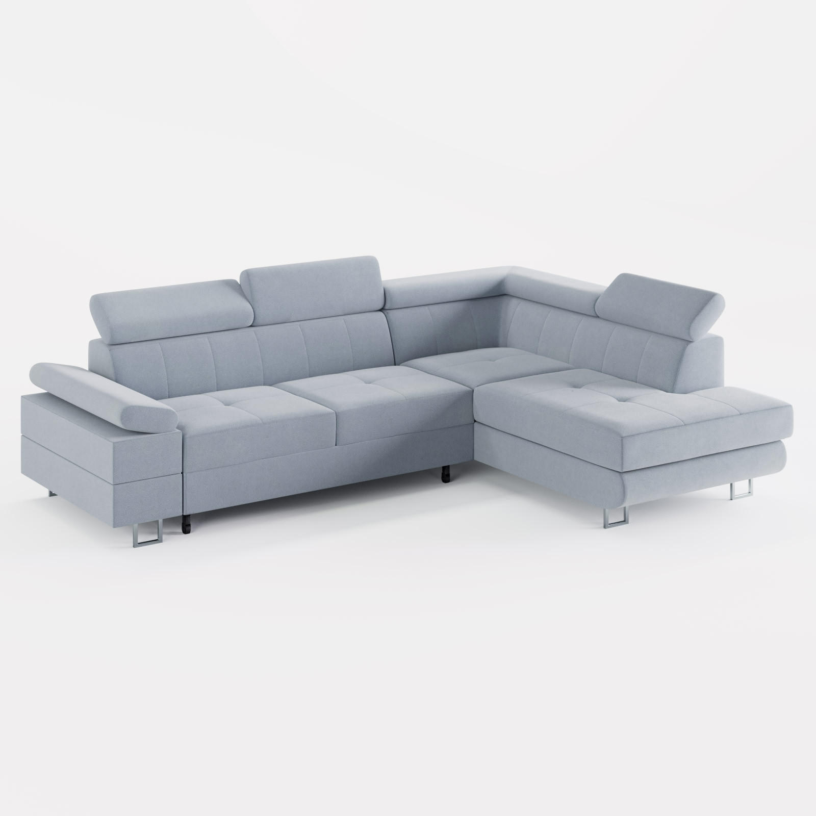 ECKSOFA CAROLINE Rechts Grau matter Veloursstoff mit Schlaffunktion und Bettkasten - Chromfarben/Grau, Textil (253/190cm) - Barchello