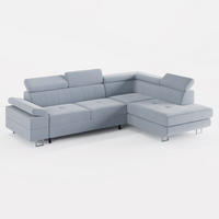 ECKSOFA CAROLINE Rechts Grau matter Veloursstoff mit Schlaffunktion und Bettkasten - Chromfarben/Grau, Textil (253/190cm) - Barchello