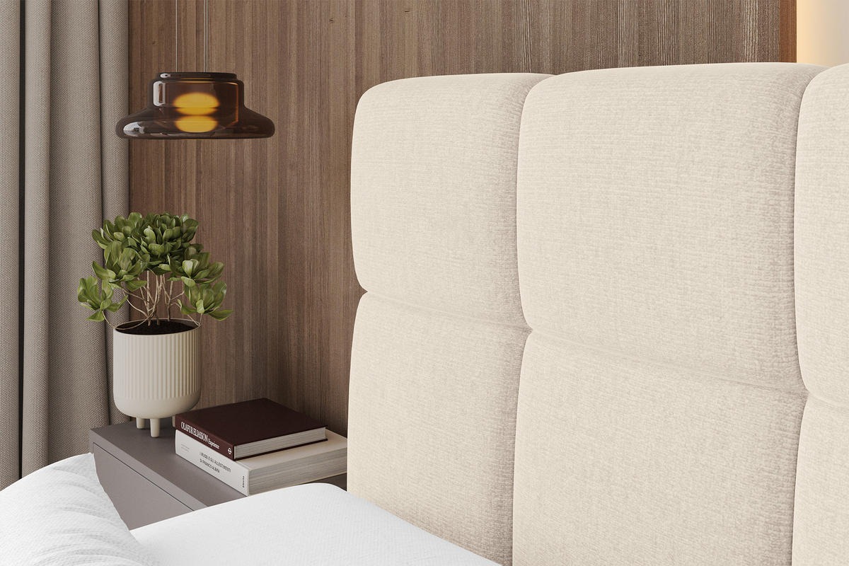 BOXBETT mit Matratze H3/H4 - FAMA-Z KING - 140x200 cm Beige Monolith - Sahara, Holzwerkstoff (140/200cm) - ALTDECOR