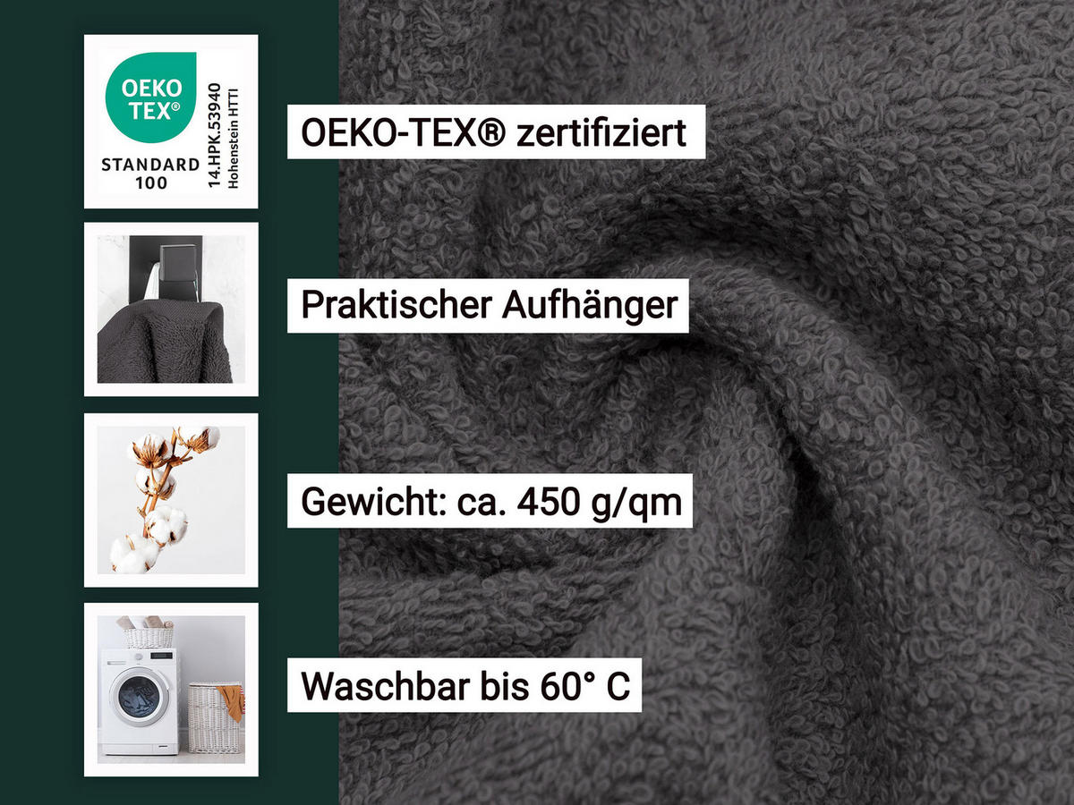 DUSCHTÜCHER, 5er-Set, 70x140 cm, 100% Baumwolle, Grau - Graphitfarben, Textil (70/140cm) - Zollner