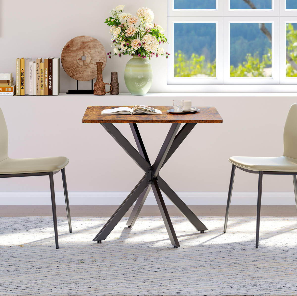 BEISTELLTISCH 80/80/75 cm mit X-Gestell und höhenverstellbaren Füßen in Holzoptik, Braun - Braun, Holzwerkstoff (80/80/75cm) - Redom