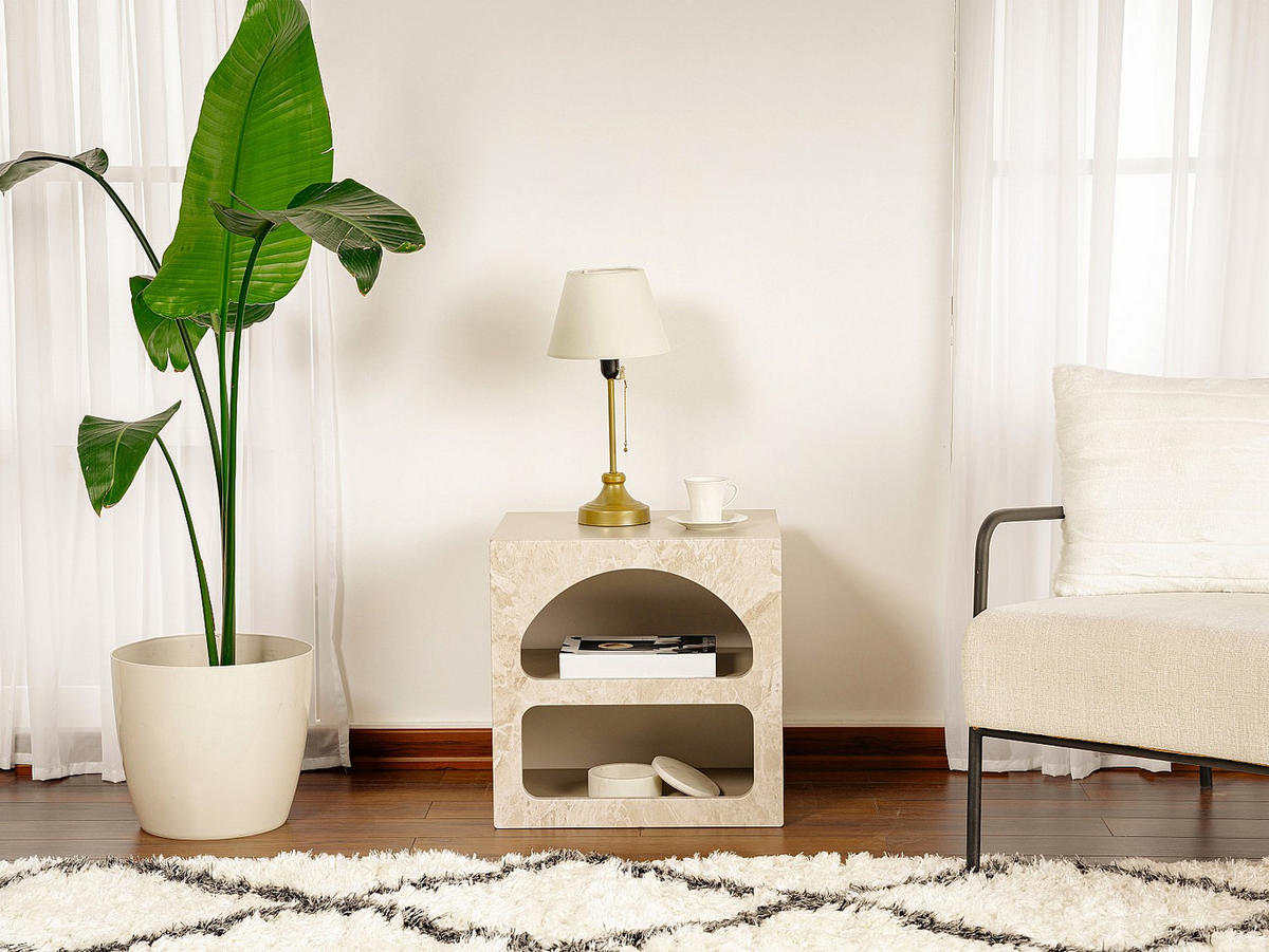 NACHTTISCH mit Stauraum - Marmor-Optik Beige - LUELA - Beige, Holz (50/50/40cm) - Vente-Unique