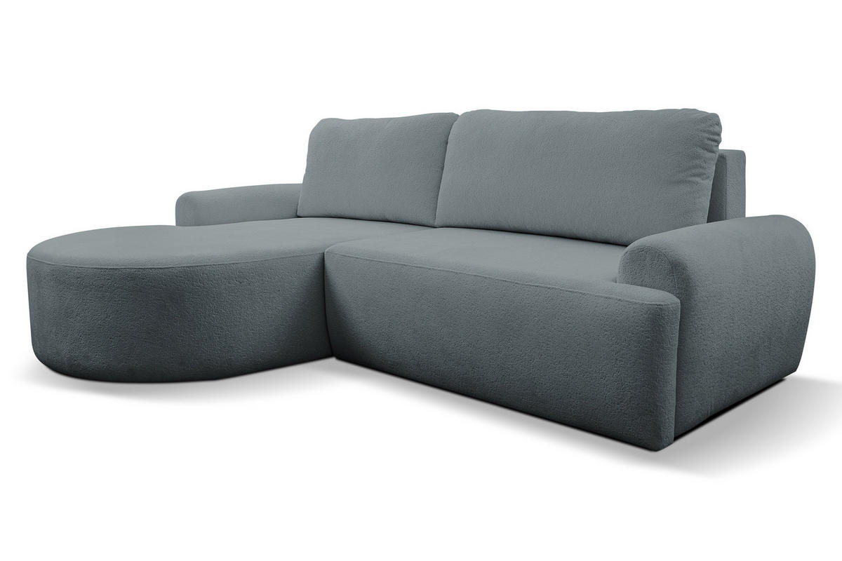 ECKSOFA Dream in L-Form mit Schlaffunktion und Bettkasten, Farbe: Grau, Bouclé-Stoff, Ottomane Links - Grau, Textil (136/260cm) - VENASI MÖBEL