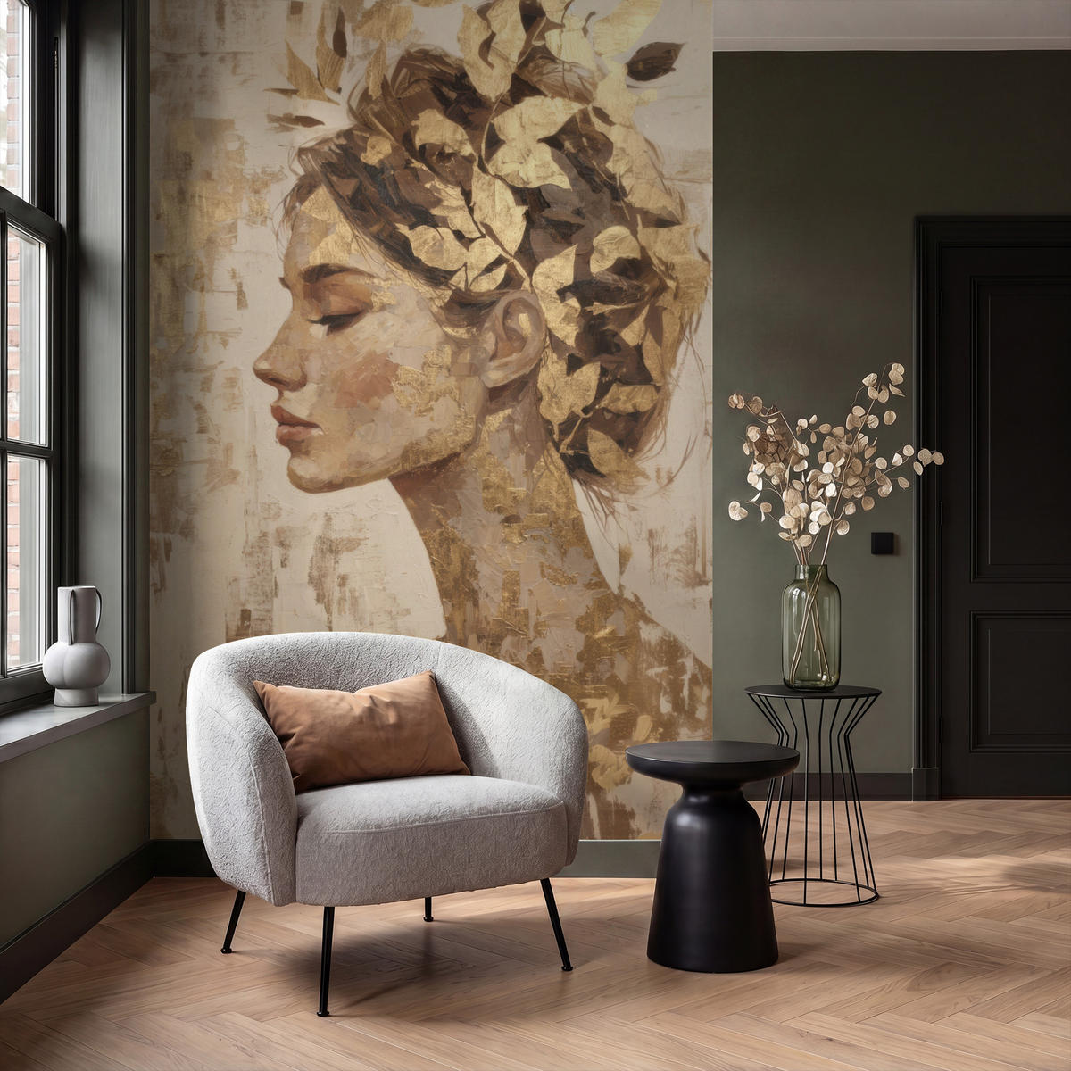 TAPETE - Frau - Gold - Abstrakt - Textur - 160x260 cm - Goldfarben, Papier (160/260cm) - OnlyWow